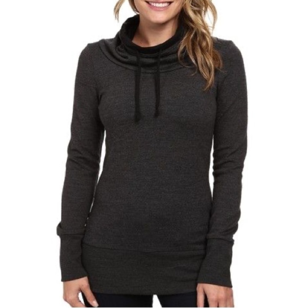 Icebreaker merino Boreal long sleeve cowl neck pullover XS grey black wool